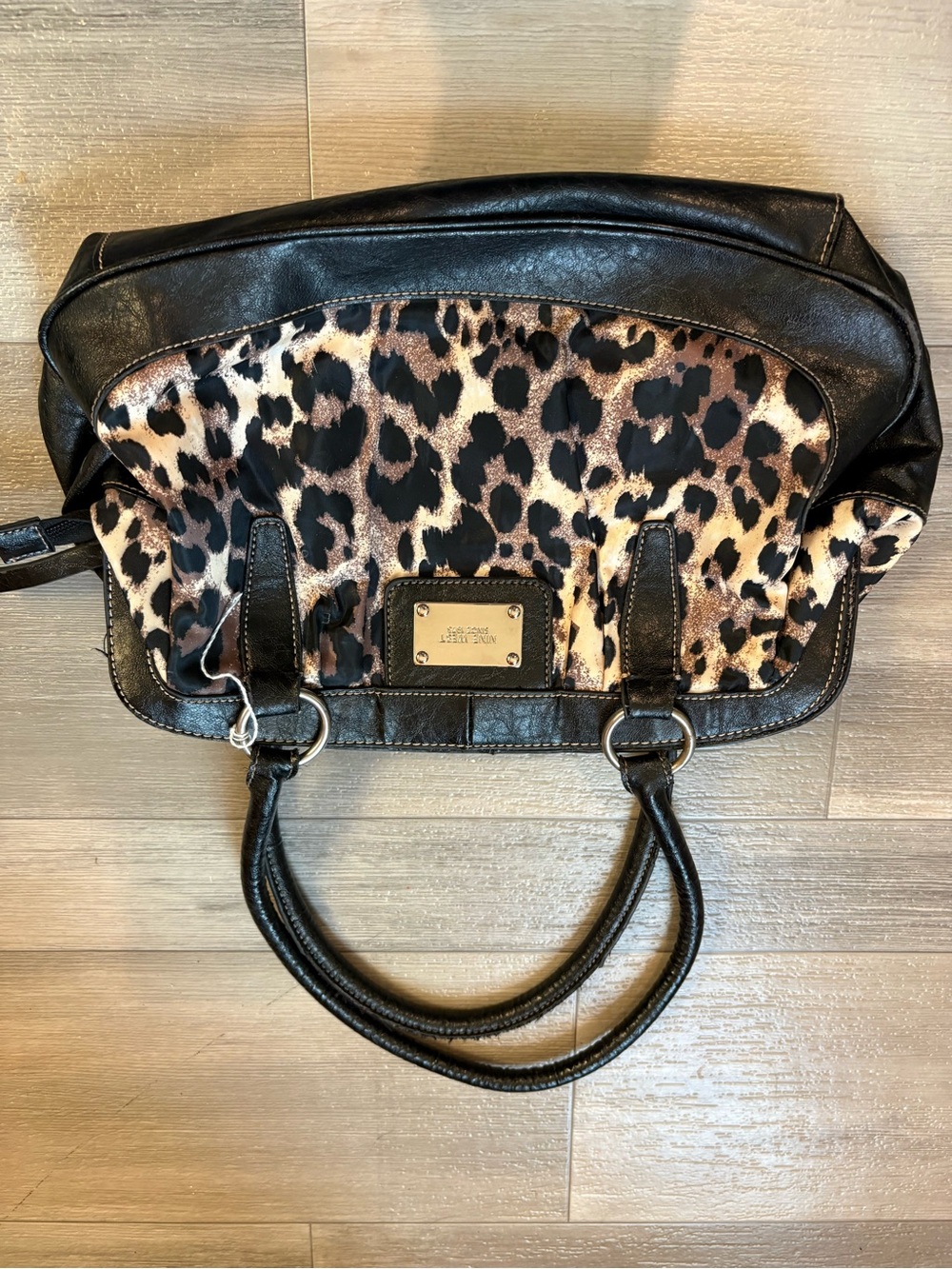 Nine West Black and Leopard Print Shoulder Bag